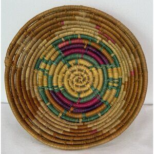 Hand Woven Coiled Basket 9" Round Southwestern Tribal Boho Chic Geometric #5